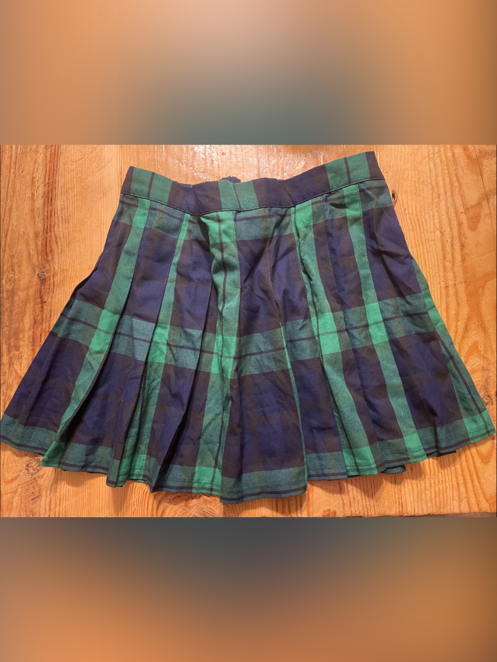 aerie Green and Navy Plaid Pleated Skater Skirt